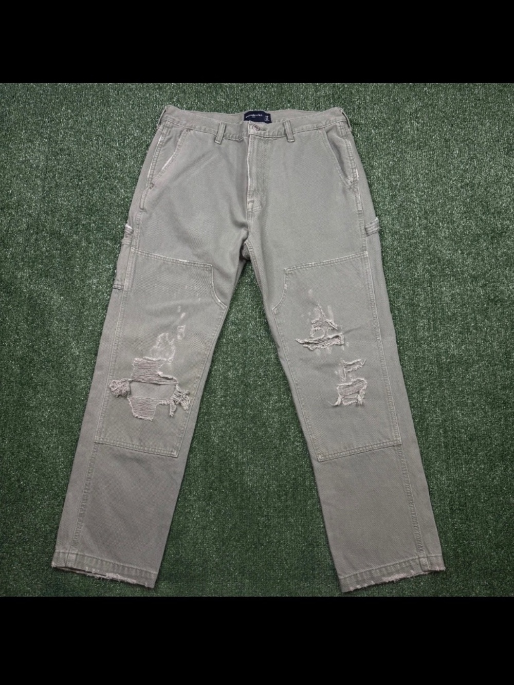 Abercrombie Fitch Double Knee Jeans Pants Men's 34 x 32 ( 35 x 30 ) Gray Loose